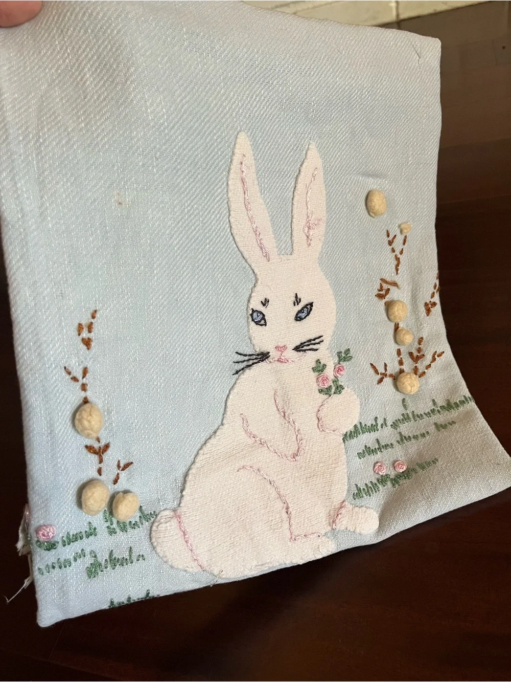 Rabbit bunny embroidery vintage blanket baby mcm nursery spring easter 🩷🩵🤍🐰